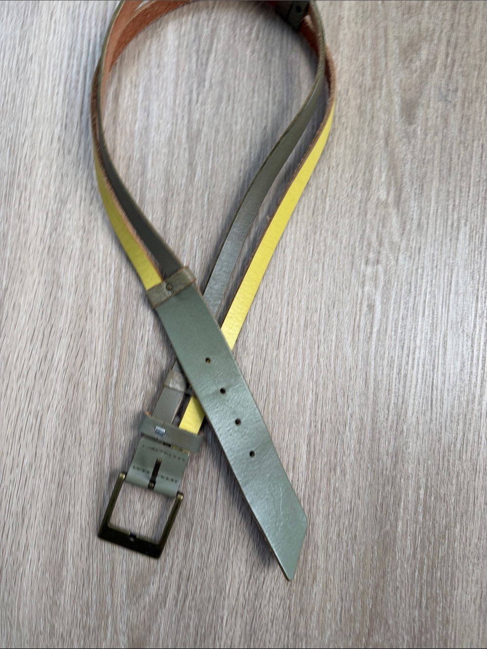 Puma Genuine Leather Double Strap Belt Green Yellow Size M